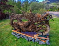 Dragon Bike willow work installation in Lochearnhead byJune McEwan. Photo by Dave Murray @Canniejannie