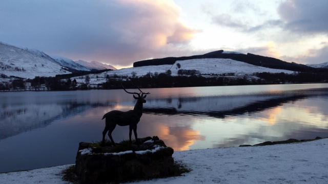 Incredible sunset in snow Loch Earn