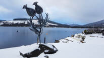 Thistle sculpture in snow Briar Cottages winter